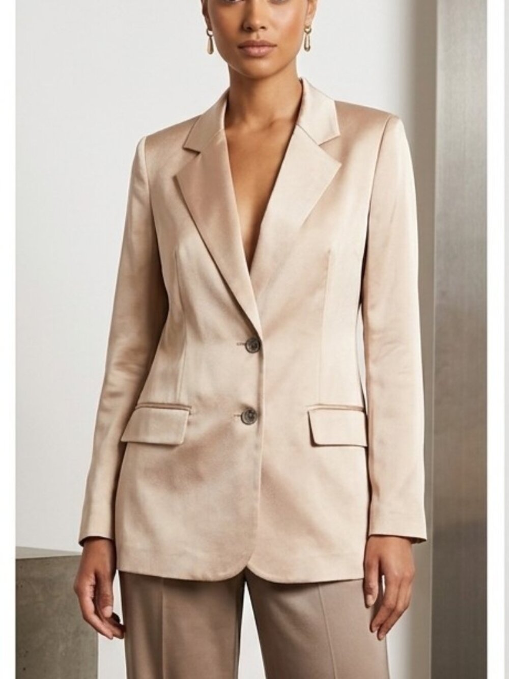 NWOT Marissa Webb Lois Satin Crepe Blush Beige Open Back Blazer Size L